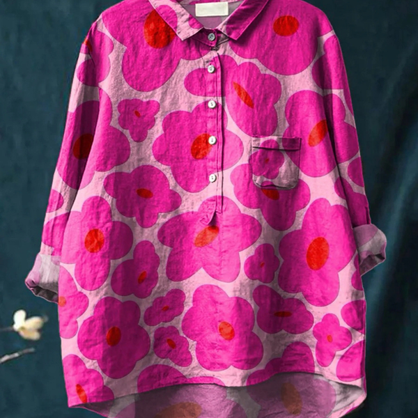 Birgit — Fuchsia Blossom Print Button-Up Blouse