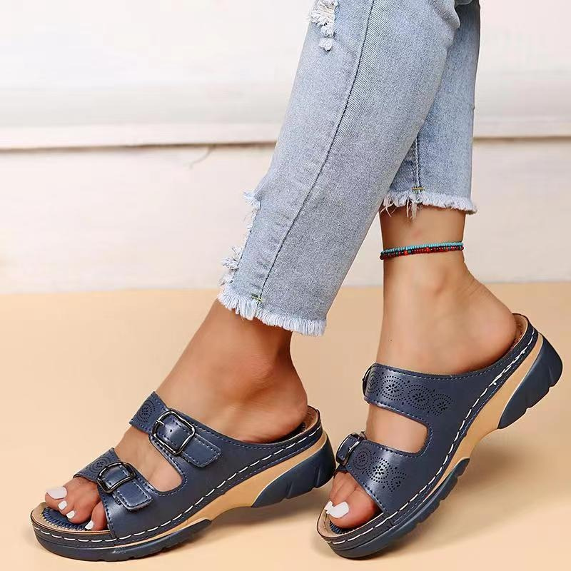 Irene — Double-Buckle Cork-Footbed Slides