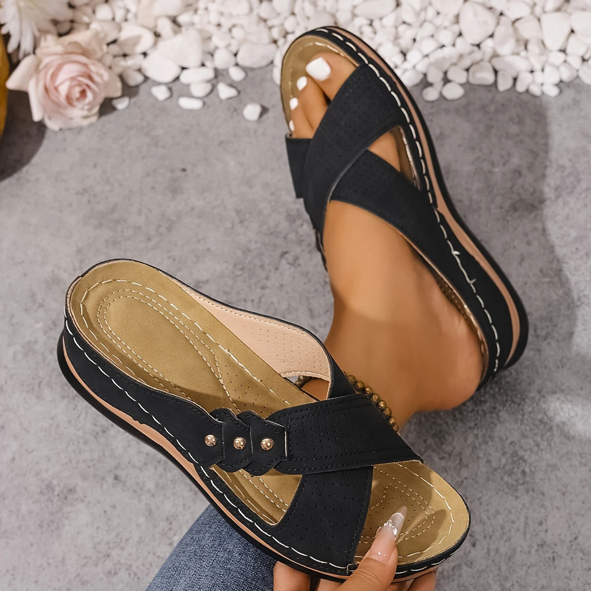 Dulce — Cross-Strap Wedge Comfort Sandals