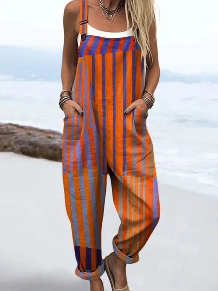 Natasha — Orange and Violet Stripe Overalls