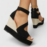 Orsetta — Orthopaedic Black Wedge Sandals with Elastic Ankle Straps