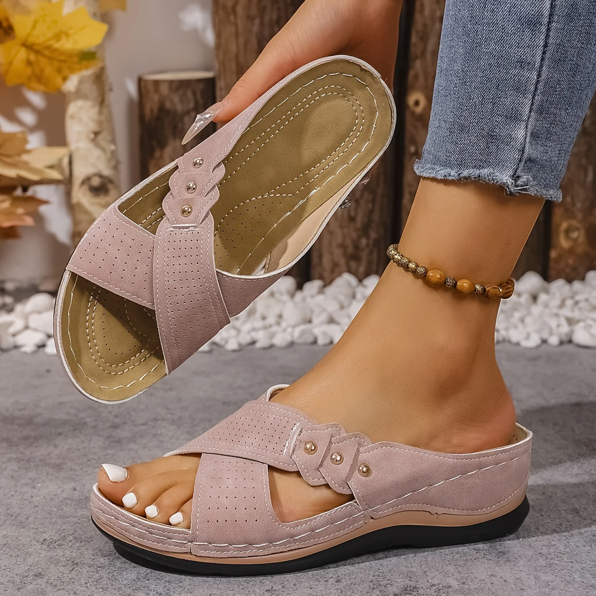 Dulce — Cross-Strap Wedge Comfort Sandals