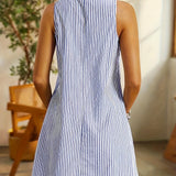 Lindiwe — Striped Sleeveless Dress with Button Straps and Pockets