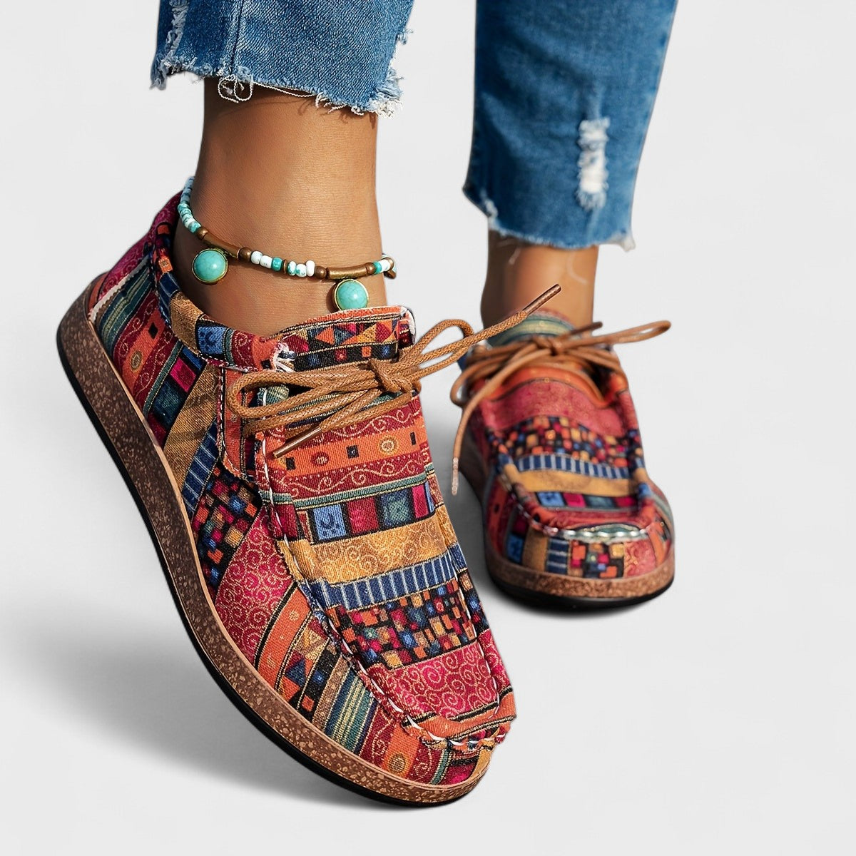 Elaine — Printed Lace-Up Comfort Shoes