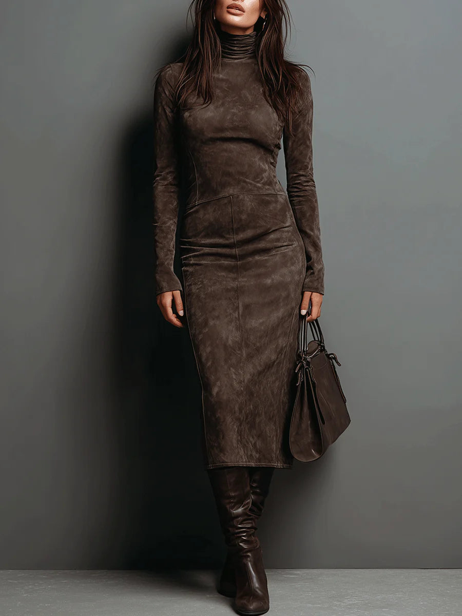 Lorena | Long Brown Midi Dress - Brown