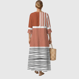 Colby — Rust Colour-Block Stripe V-Neck Boho Maxi Dress