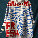 Donata — Red Sardine Lettering Print Button-Up Blouse