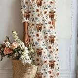 Capri — Cream Animal-Print V-Neck Boho Maxi Dress