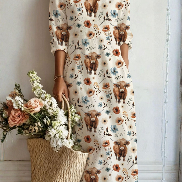 Capri — Cream Animal-Print V-Neck Boho Maxi Dress