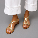 Anouk — Gold T-Strap Comfort Sandals