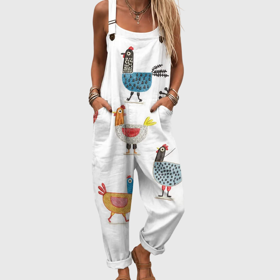 Kezia — Happy Chicken Print Overalls