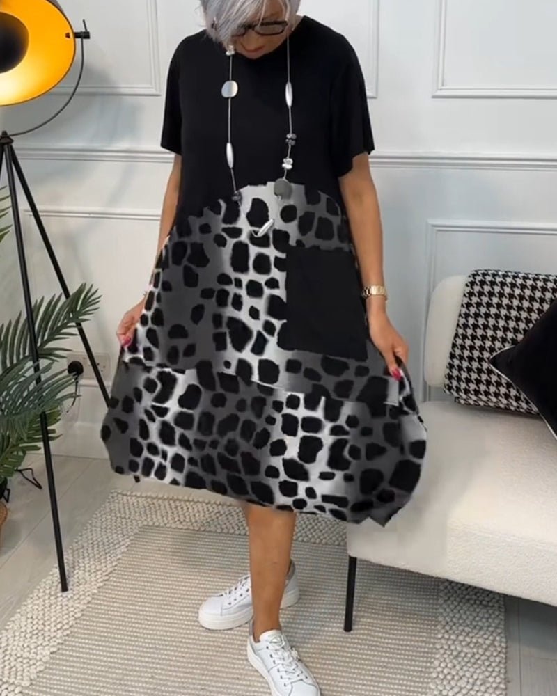 Sigrid — Colour-Block Leopard-Print Midi Dress with Pockets