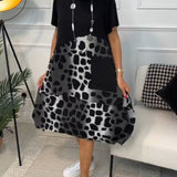 Sigrid — Colour-Block Leopard-Print Midi Dress with Pockets