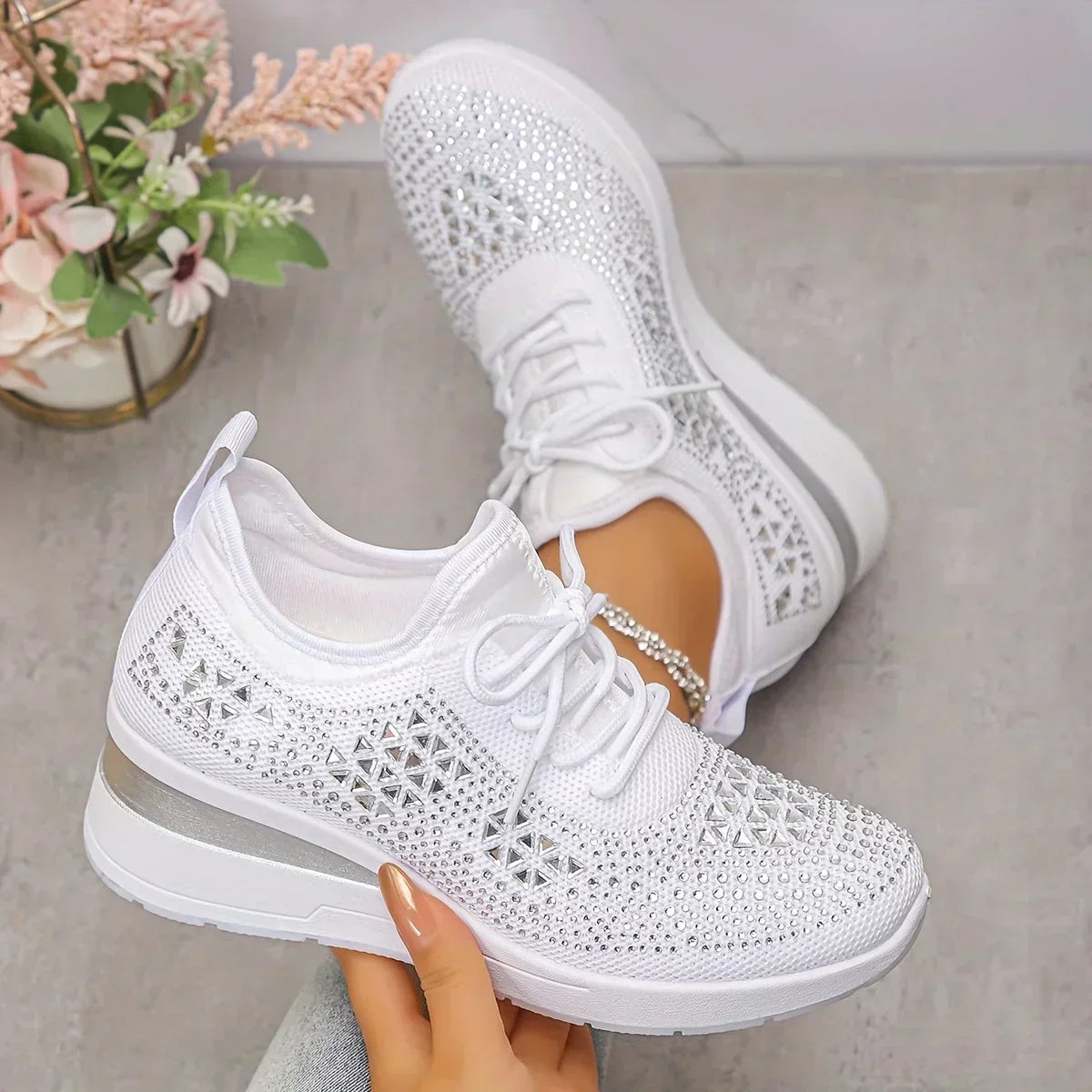 Cinderella — Crystal-Detail Knit Comfort Sneakers