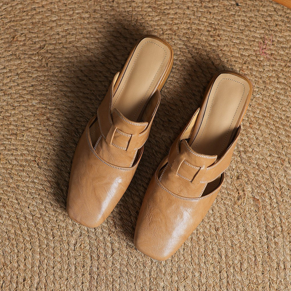 Brianna — Crinkle Square-Toe Block-Heel Mules