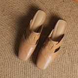 Brianna — Crinkle Square-Toe Block-Heel Mules