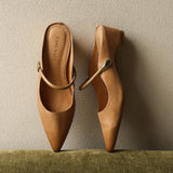 Inara — Pointed Strap Wedge Mules