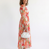 Bertrada — Watercolour Print Tiered Maxi Dress with V-Neck and Long Sleeves