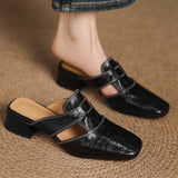 Brianna — Crinkle Square-Toe Block-Heel Mules