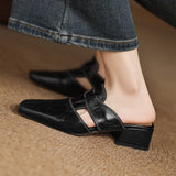 Brianna — Crinkle Square-Toe Block-Heel Mules