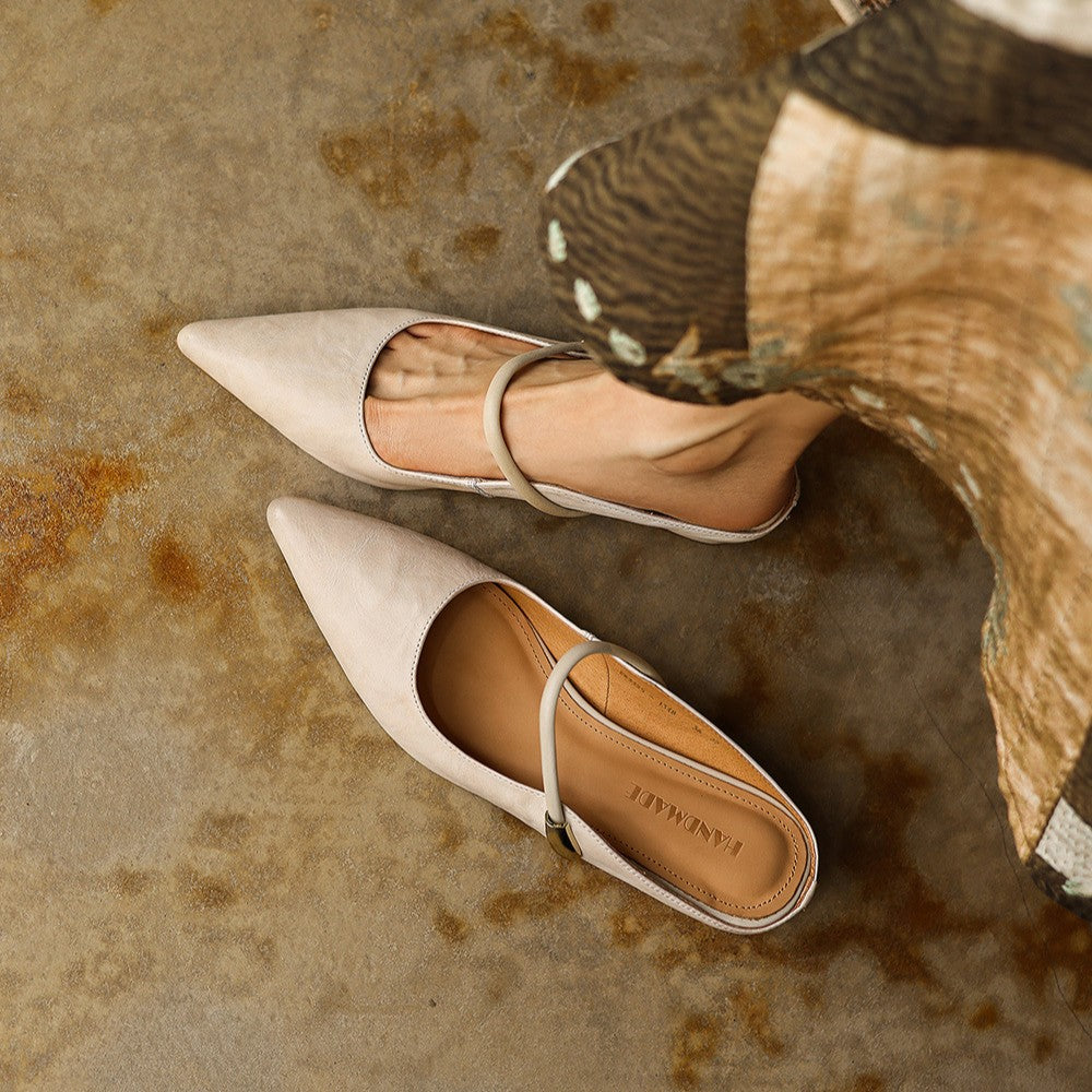 Inara — Pointed Strap Wedge Mules