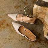 Inara — Pointed Strap Wedge Mules