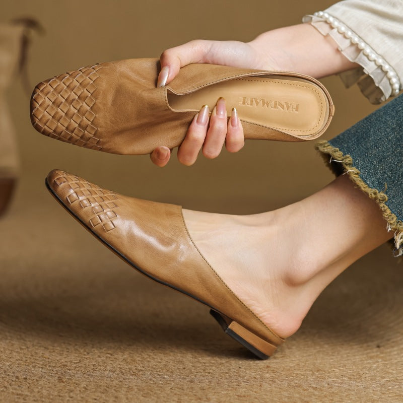 Xanthia — Woven-Toe Flat Mules