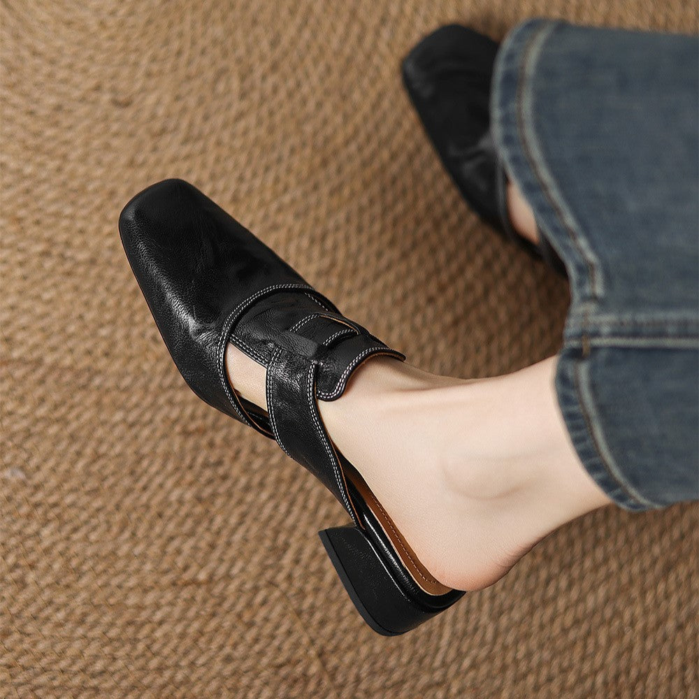 Brianna — Crinkle Square-Toe Block-Heel Mules