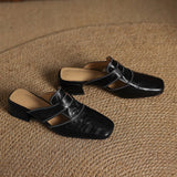 Brianna — Crinkle Square-Toe Block-Heel Mules
