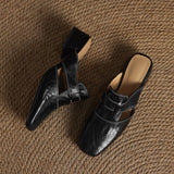 Brianna — Crinkle Square-Toe Block-Heel Mules