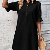 Maelle — Button-Placket Dress with Ruffle Sleeves and Collar