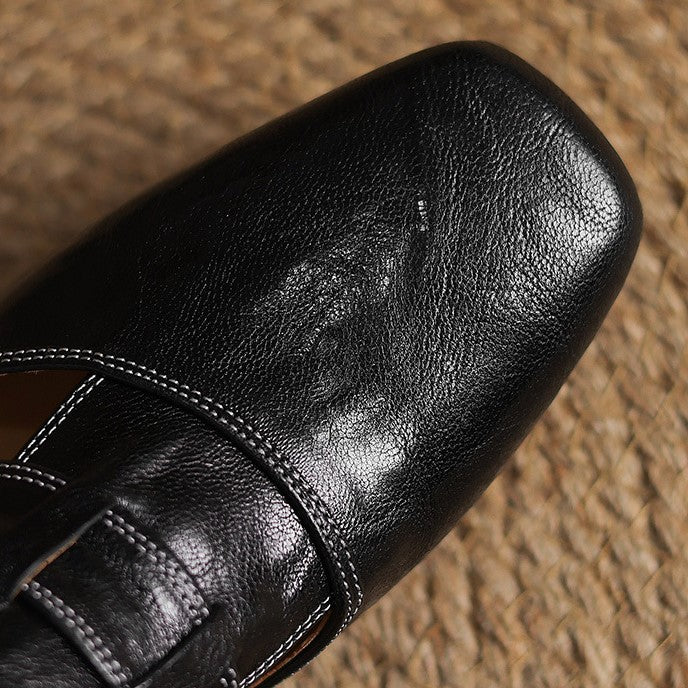 Brianna — Crinkle Square-Toe Block-Heel Mules