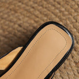 Brianna — Crinkle Square-Toe Block-Heel Mules
