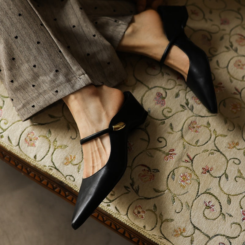 Inara — Pointed Strap Wedge Mules