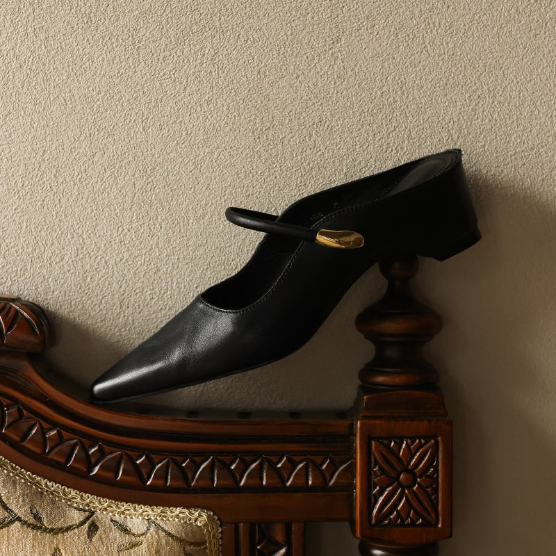 Inara — Pointed Strap Wedge Mules