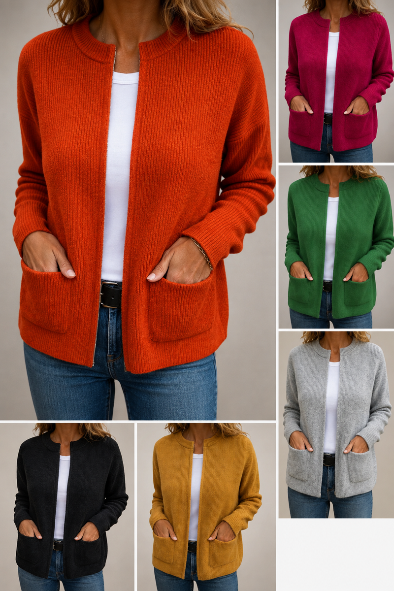 Maeve – Cosy Zip-Front Knit Cardigan