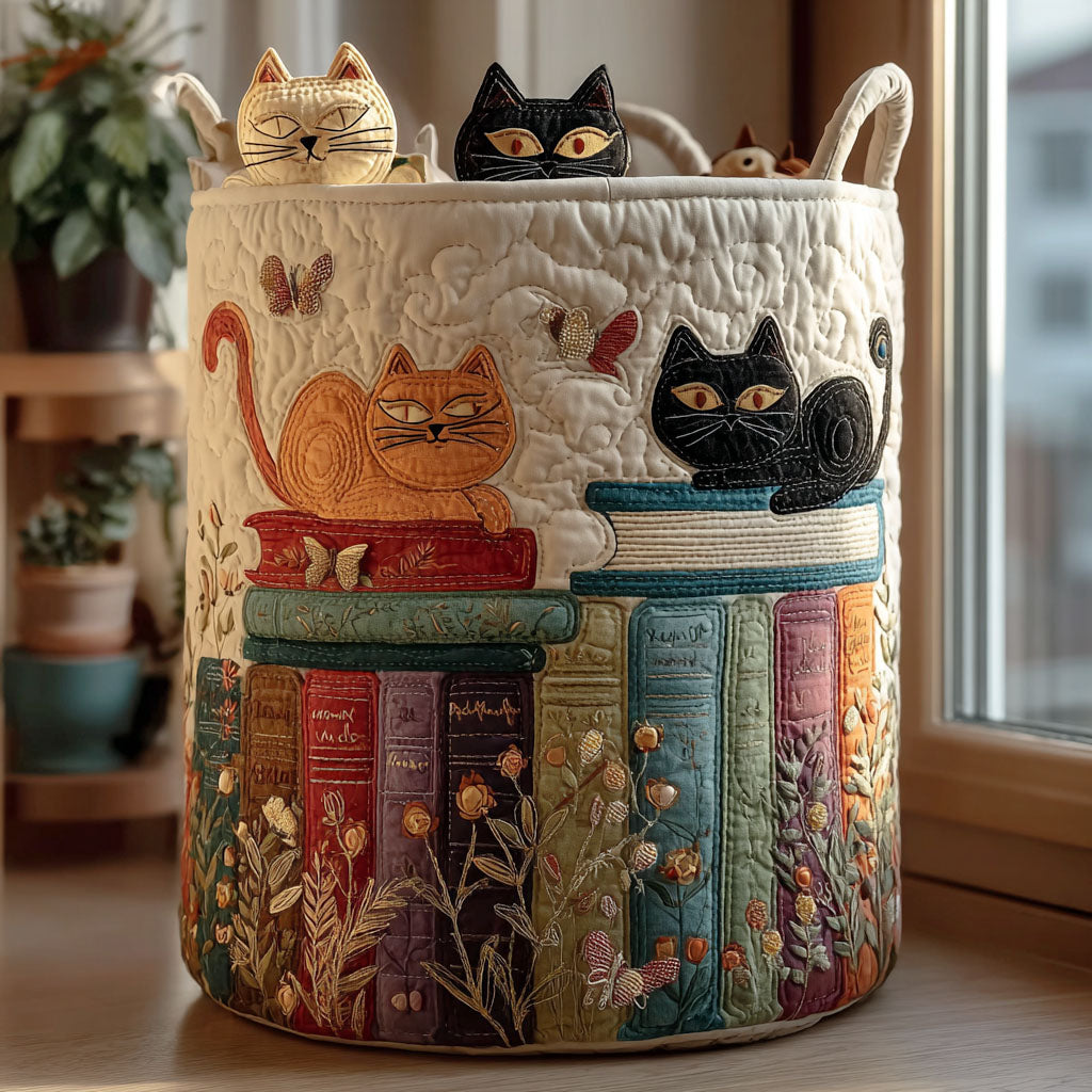 Elfrida — Cats and Books Quilted Laundry Basket
