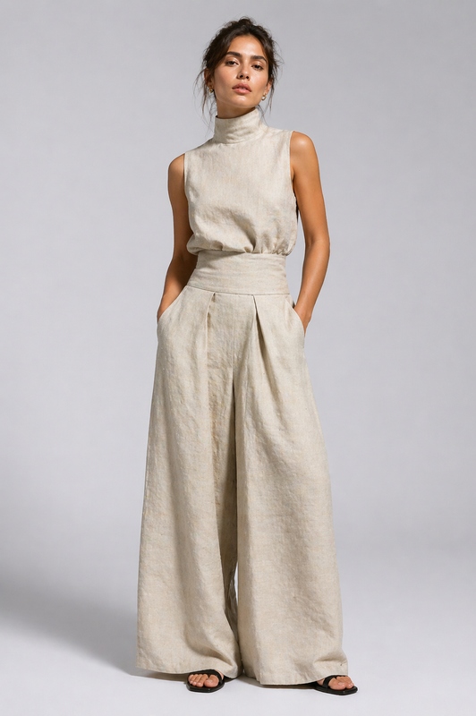 Aelfreda — High-Neck Wide-Leg Summer Co-Ord Set