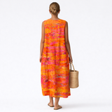 Audra — Sunset Orange Striped Sleeveless Midi Dress