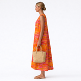 Audra — Sunset Orange Striped Sleeveless Midi Dress