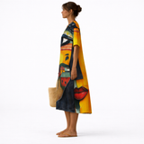 Dayna — Abstract Face-Print V-Neck Boho Maxi Dress
