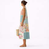 Astra — Pink Floral Patchwork Sleeveless Midi Dress