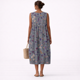 Alberta — Grey Ditsy Floral Sleeveless Midi Dress