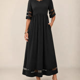 Valborg — Half-Sleeve Maxi Dress with Sheer Stripe Details