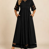 Valborg — Half-Sleeve Maxi Dress with Sheer Stripe Details