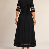 Valborg — Half-Sleeve Maxi Dress with Sheer Stripe Details