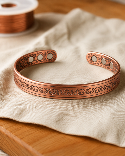 Lindy — Ornate Pattern Engraved Copper-Tone Cuff Bracelet
