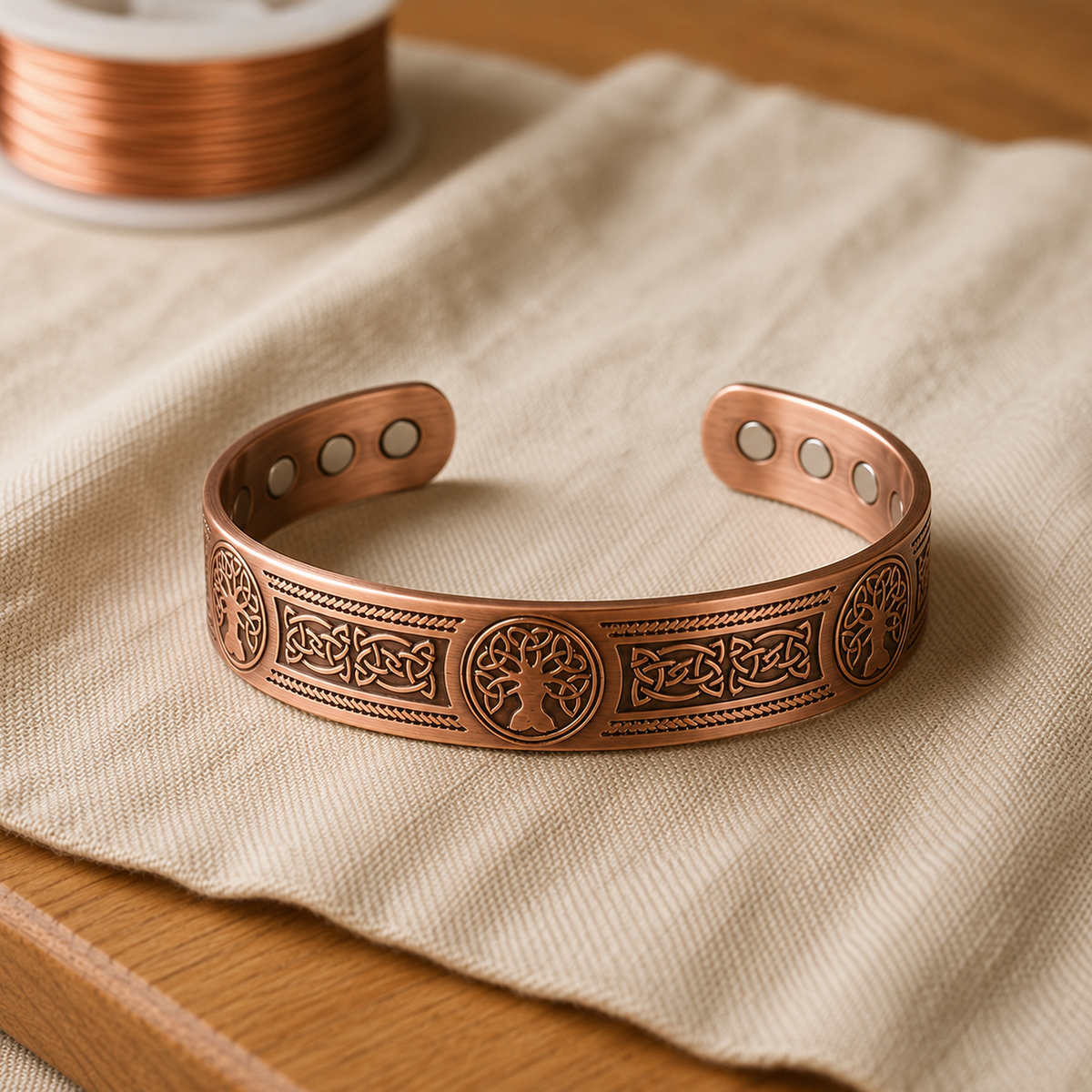 Lana — Geometric Engraved Wide Copper-Tone Cuff Bracelet