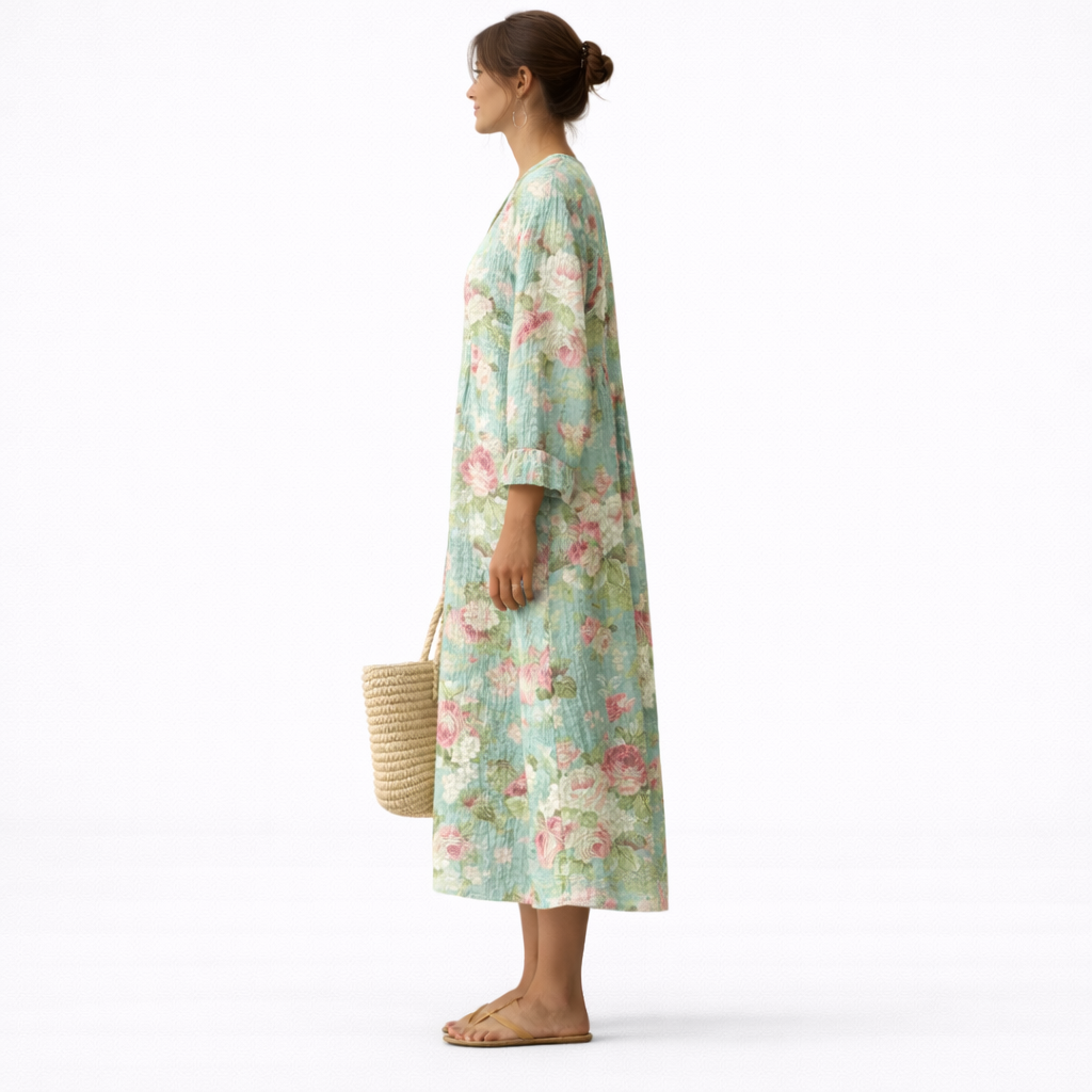 Dana — Mint Floral V-Neck Boho Maxi Dress