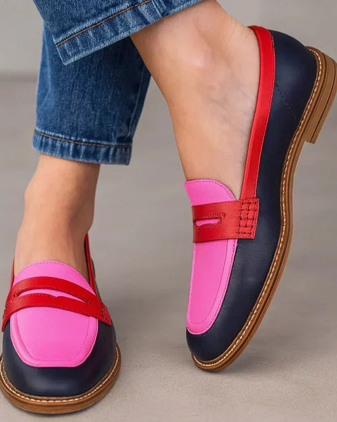 Chiara — Colour-Block Penny Loafers in Navy, Pink and Red
